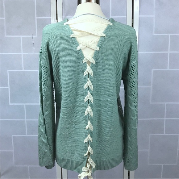 Seafoam Lace-up back sweater S/M M/L - Picture 3 of 6
